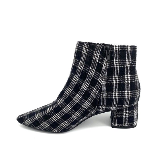 Black and White Plaid Fabric Ankle Boots NWT - Picture 4 of 6